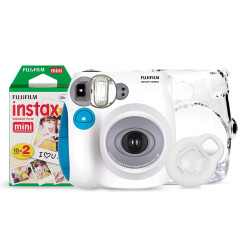 富士INSTAX 立拍立得 一次成像相机 MINI7s相机 蓝 入门套餐(20张胶片)