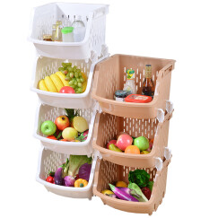 百露 塑料蔬菜水果厨房置物架收纳筐落地多层储物用品用具放菜篮架子收纳架 中号卡其色五层