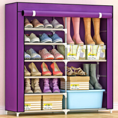 蜗家简约（WOJIASIMPLE）鞋柜鞋架防锈钢管简易鞋子架简易层架鞋柜简易收纳鞋架出租屋门口 双排6层8格-紫色