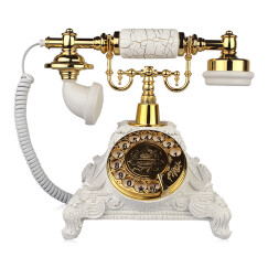 金顺迪海洋之星 仿古电话机复古老式欧式电话家用座机 无线插卡电话机电信移动固话座机 金白色旋转款(接电话线)