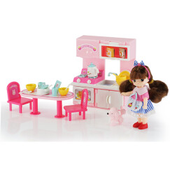 mimiworld过家家场景套装女孩儿童娃娃玩具 粉红小厨房