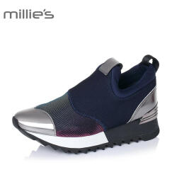 妙丽（Millies）妙丽专柜同款羊皮布面拼接时尚运动女休闲单鞋 深兰/银灰色 36