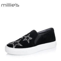 Millie's/妙丽专柜同款羊皮深口乐福鞋女休闲鞋LWU67CM6 黑色 36