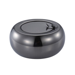 B&y 加厚鼓形不锈钢烟灰缸 防风带盖 车用烟缸 欧式个性  创意烟盅 黑色 小号