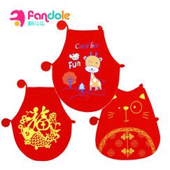 翻斗乐(fandoule) 婴儿肚兜衣服新生儿红色兜兜宝宝腹围幼儿童护肚围护脐带连体身衣 四季款红色小鹿鸟吉祥鱼福气猫三件套 大号(7-18个月)长31cm宽26cm