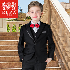 ELPA 儿童小西装外套男童西服红套装春秋英伦中大童花童礼服演出服套装 黑色5件套:外套+马甲+裤子+衬衫+领结 145码 身高135-145cm 体重70-78斤