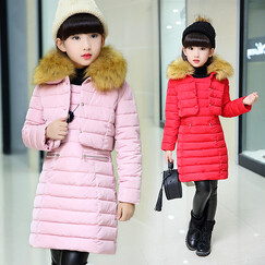 缤果宝宝2018新品冬季韩版女童套装中大儿童洋气棉袄衣服背心裙女孩子时髦三件套小学生加厚保暖外套潮 粉红色外套+背心裙+加绒皮裤(三件套) 150码建议身高130-140