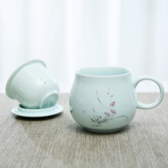 爱饰唯 手绘茶杯陶瓷带盖过滤办公室茶具主人杯个人杯花茶泡茶喝茶杯 兰