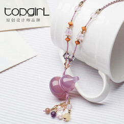 topgirL 水晶项链女 长款粉晶玉髓玛瑙吊坠 如意葫芦水晶连衣裙配饰项链 送闺蜜礼物创意礼物 紫玉髓葫芦吊坠项链(60-74cm可调节) 60-74cm可调节