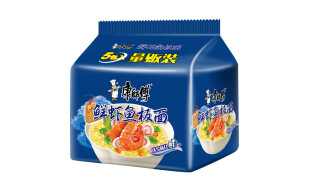 康师傅方便面 经典鲜虾鱼板面85g*5 泡面袋装 速食方便食品 五连包