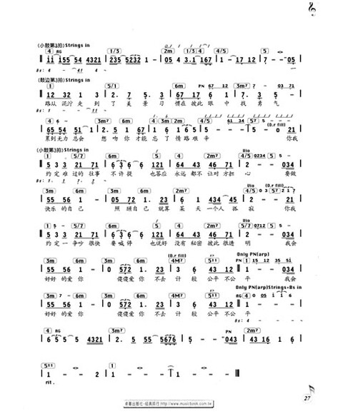 最新上榜流行歌曲选经典排行(no.1)(简谱版)