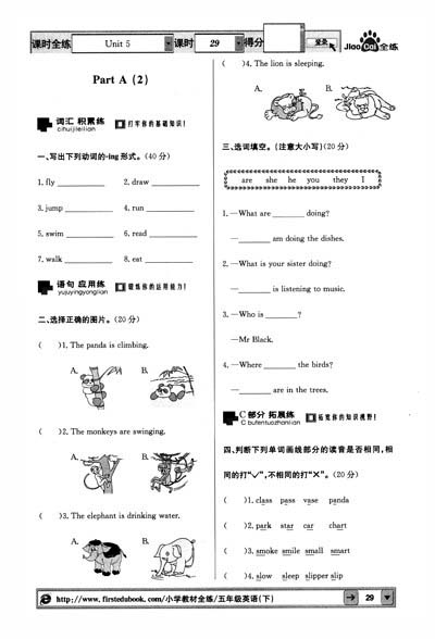 金星教育小学教材全练:5年级英语(下)(人教PE