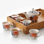 
                                        思喜 800ml景德镇陶瓷 冰裂纹 手绘荷花大容量提梁壶茶具套装JDCJ007 (不含茶盘                