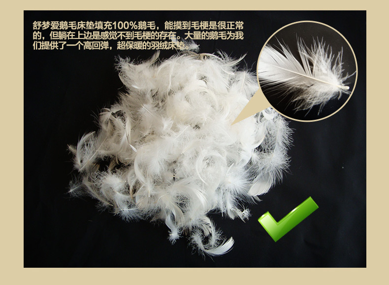 舒梦爱正品加厚白鹅毛羽绒床垫床褥 标准单层可折叠酒店单双人学生褥子垫被 200x200+10cm