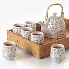 
                                        思喜 800ml景德镇陶瓷 冰裂纹 手绘荷花大容量提梁壶茶具套装JDCJ007 (不含茶盘                