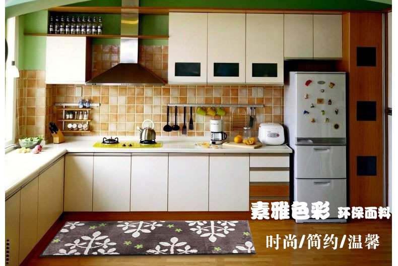 
                                        屋尔美 深灰色纤维厨房地垫 吸水防滑门口垫 深灰色叶子45*120厘米 提花地垫                