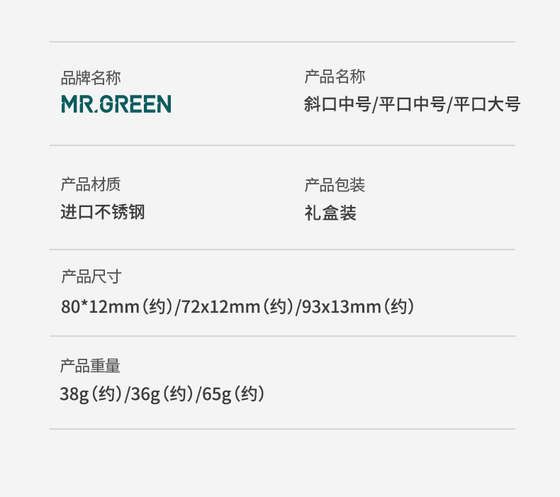 MR.GREEN 进口不锈钢指甲刀防飞溅指甲剪家用成人指甲剪刀修甲工具礼盒装 平口中号 Mr-1116plus