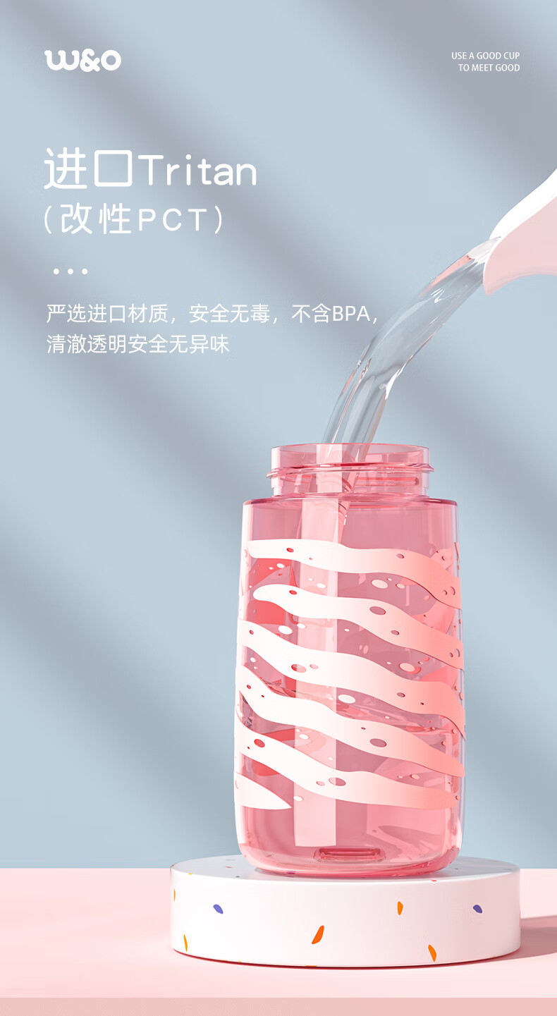 悟童 塑料杯儿童水杯夏季小学生宝宝吸管杯户外便携男女运动水杯 450ML红色【西瓜】