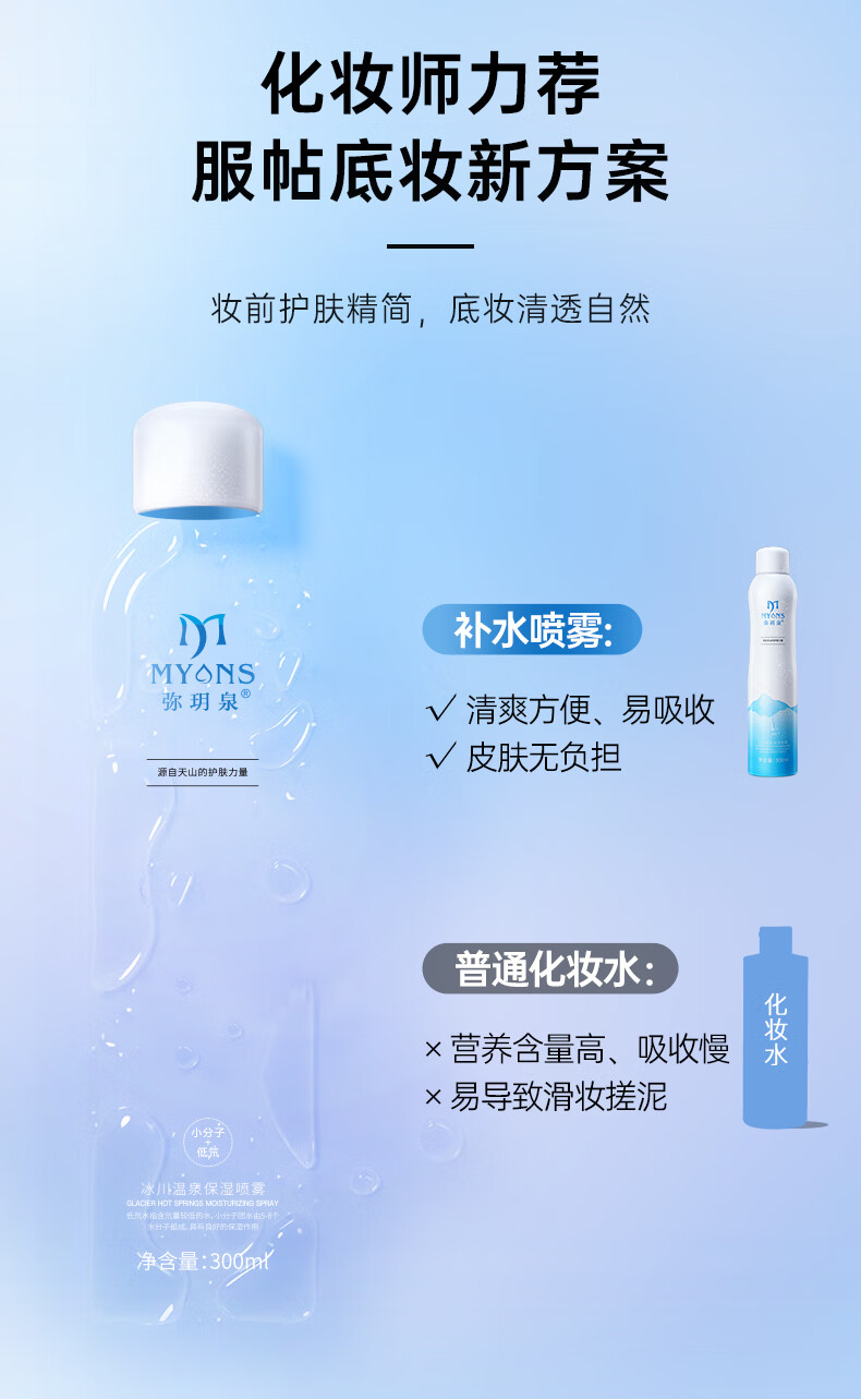 弥玥泉冰川温泉水保湿喷雾小分子补水修护爽肤水 敏感肌可用 750ml