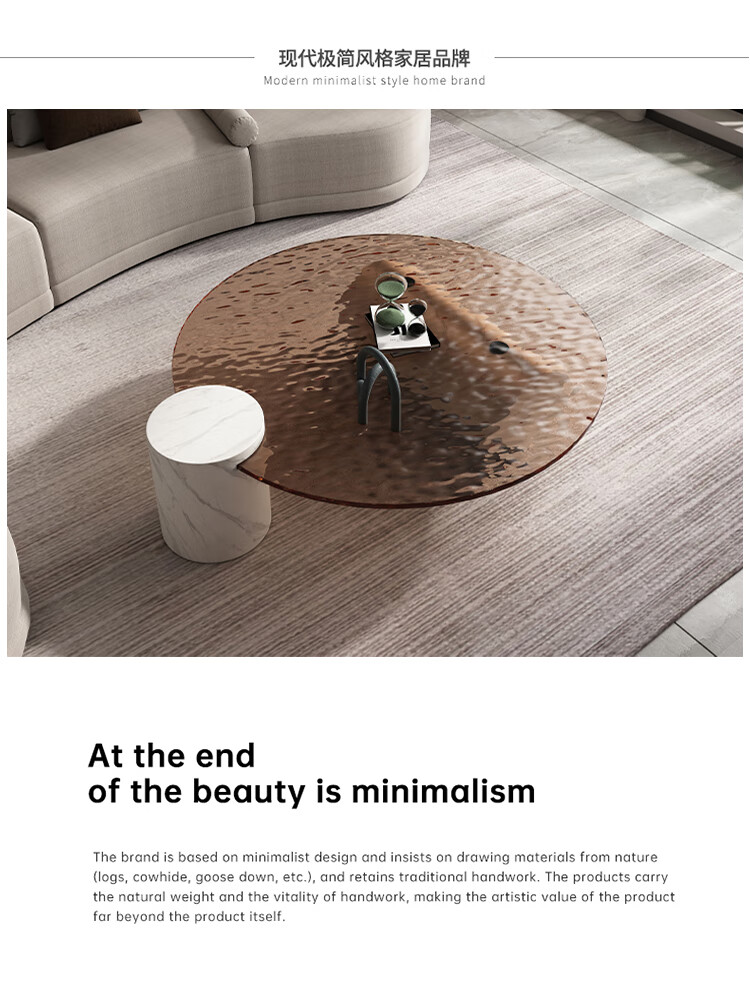 MELCHERS 茶几 轻奢天然大理石波纹玻璃茶几意式极简圆形艺术个性钢化玻璃茶几组合 圆形 80*80cm