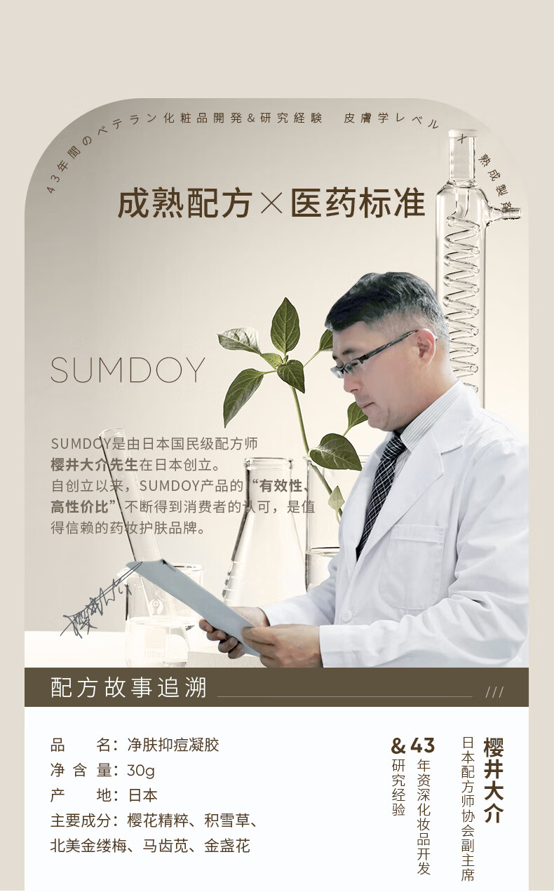 SUMDOY日本进口壬二酸祛痘印痘坑修复膏去痘红肿淡化痘印痘疤女男士 祛痘抑痘30g