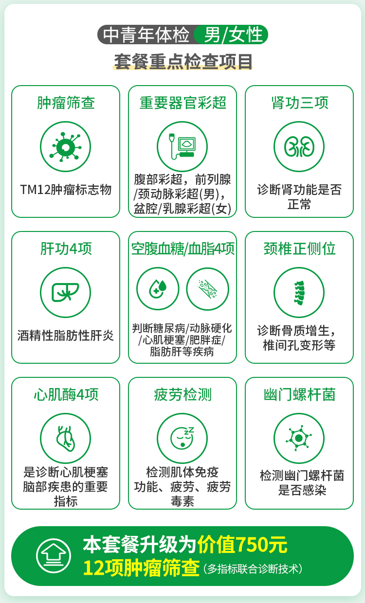 3，【腫瘤12+頸椎+幽門】慈銘躰檢 職場定制青年躰檢套餐  男女通用 單人套餐 全國通用