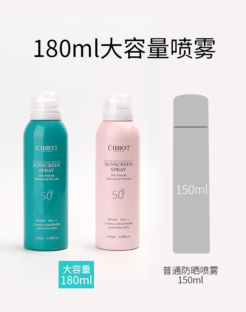 CIBIO2 泰国防晒喷雾 美白防晒喷雾脖子全身美白防水隔离男女学生军训 美白防晒喷雾SPF50+180ml