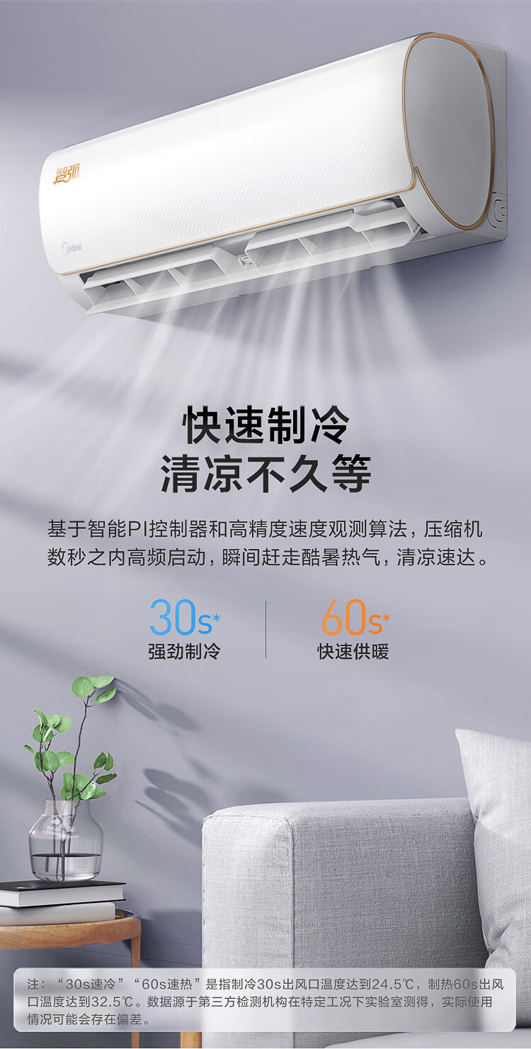 美的（Midea）空调 智弧系列大1匹\/1.5匹 新能效变频冷暖 壁挂式挂机卧室客厅家用 智能家电  1.5匹–适用面积15-23㎡