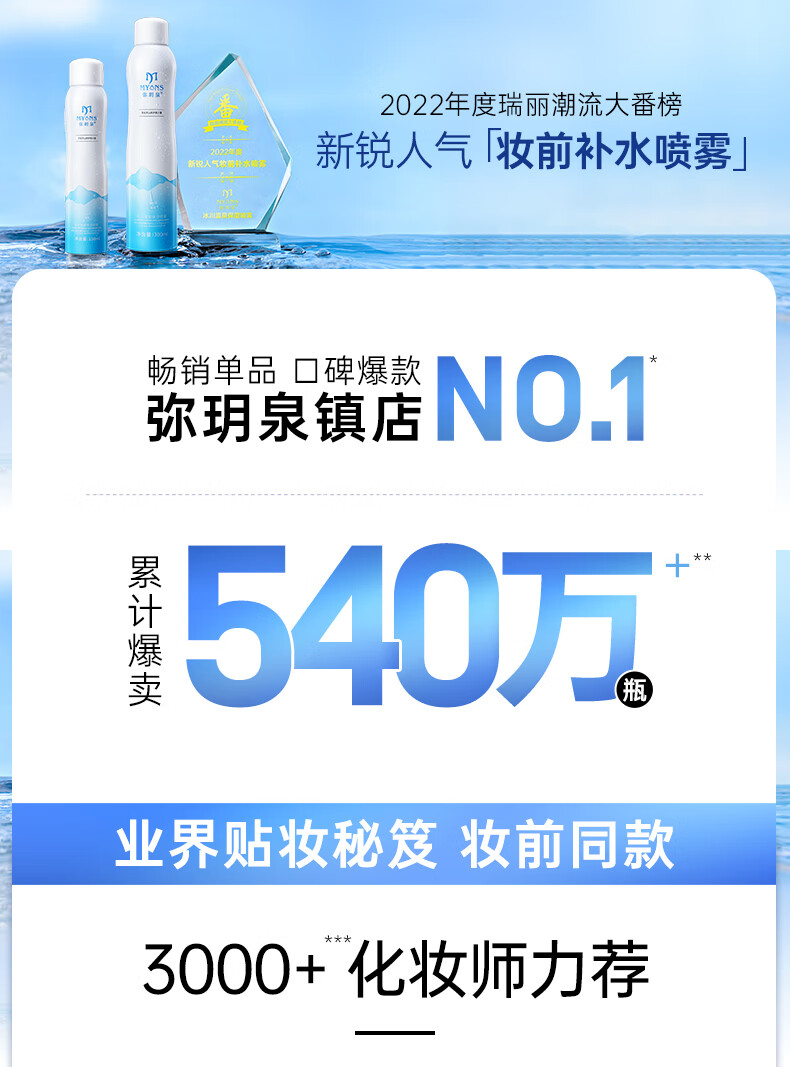 弥玥泉冰川温泉水保湿喷雾小分子补水修护爽肤水 敏感肌可用 750ml