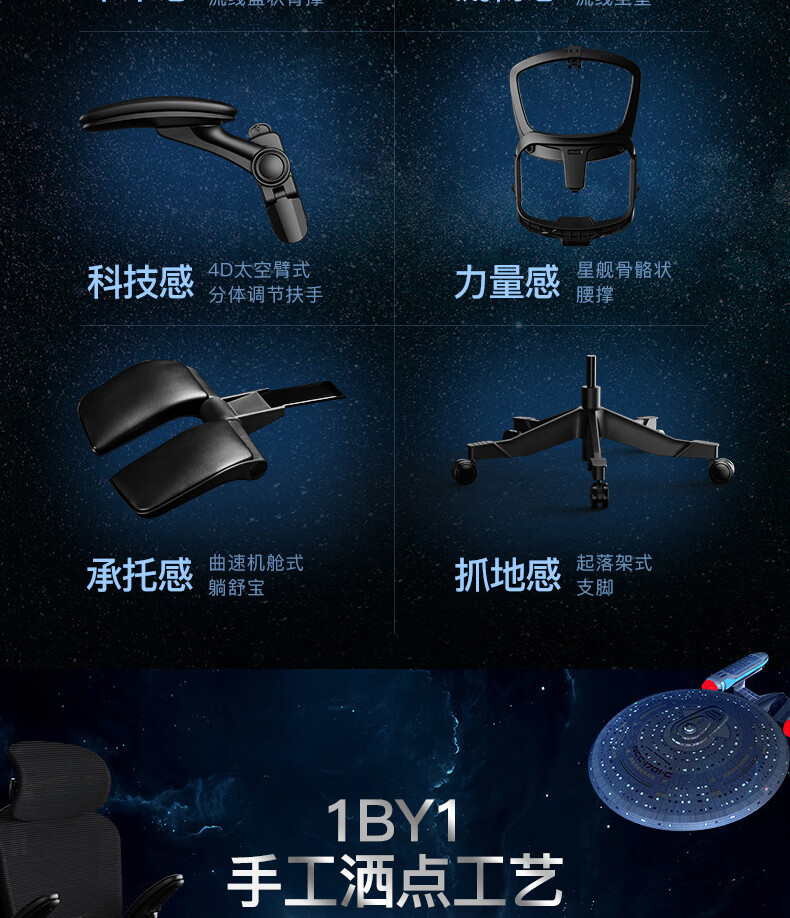 网易严选星舰椅人体工学电脑椅3D悬挂腰靠办公椅老板椅电竞椅靠背家用可躺旋转椅子 坐躺两用【国民家居】