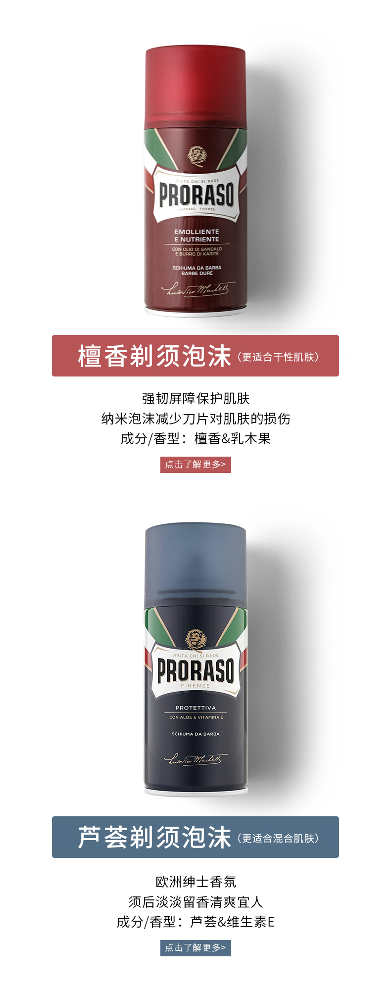 PRORASO 意大利进口男士剃须泡沫刮胡子泡沫软化胡须剃须啫喱 清爽祛油桉树薄荷 300ml
