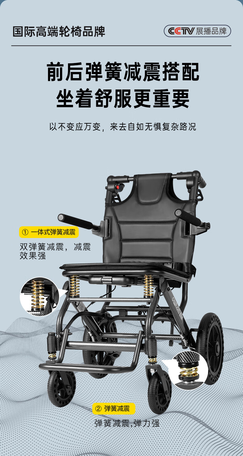【德国品牌】OWHON 老人轮椅手推折叠轻便小巧出行上飞机旅行残疾人老年人手动四轮车 碳转印标准款【8.8kg+12寸后轮+商家推荐】