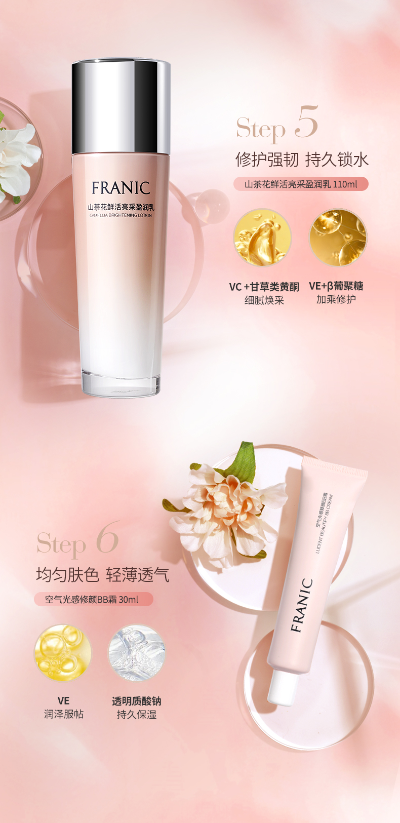 法兰琳卡（FRANIC） 山茶花护肤套装礼盒化妆品补水保湿清爽提亮肤色女38节 【保湿补水】礼盒+紧致霜