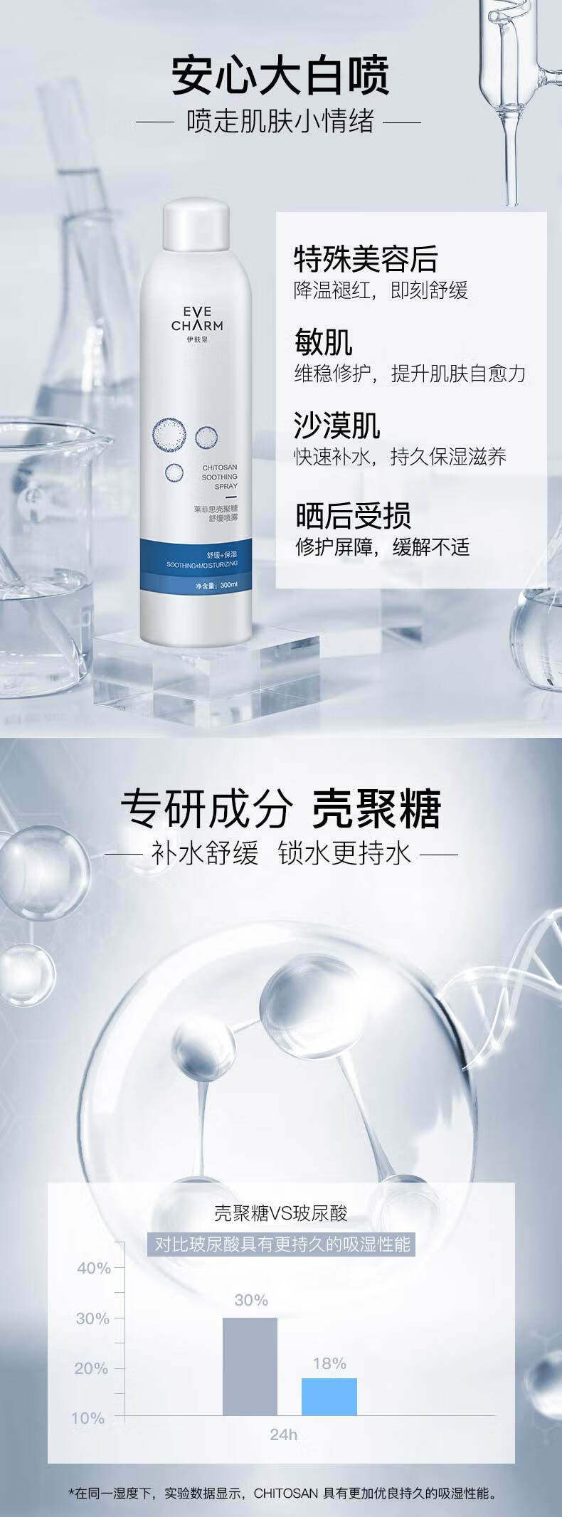 伊肤泉（EVE CHARM） 莱菲思壳聚糖舒缓喷雾补水保湿敏感肌晒后修护受损屏障爽肤水化妆水男女适用 300ml