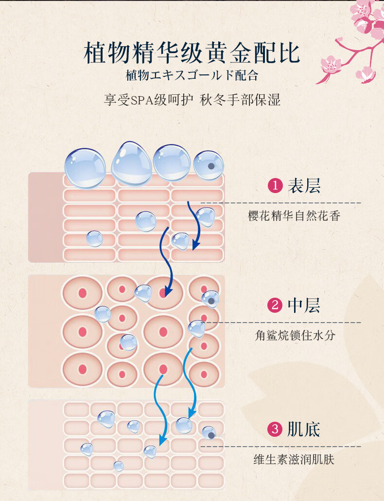 蝶印【日本原装进口】樱花角鲨烷护手霜50g保湿补水秋冬滋润防干裂 50g*1支