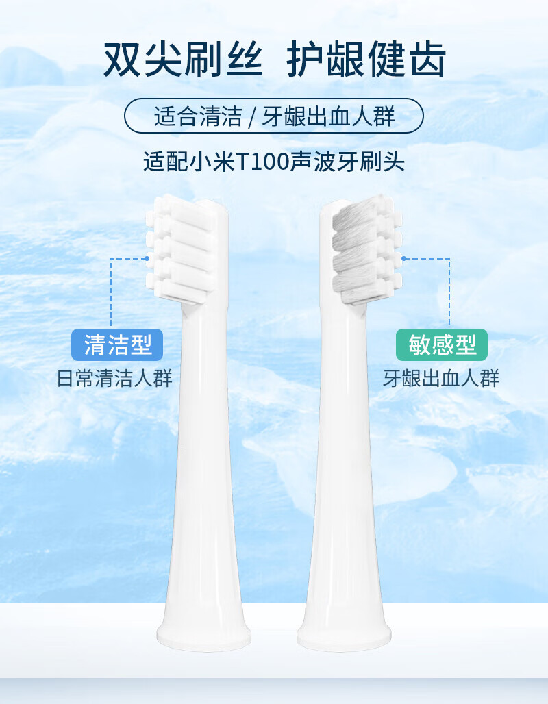 6，思博潤 適用小米電動牙刷T100通用替換牙刷頭杜邦刷絲無銅植毛 4支裝 T300/500/700 日常清潔型