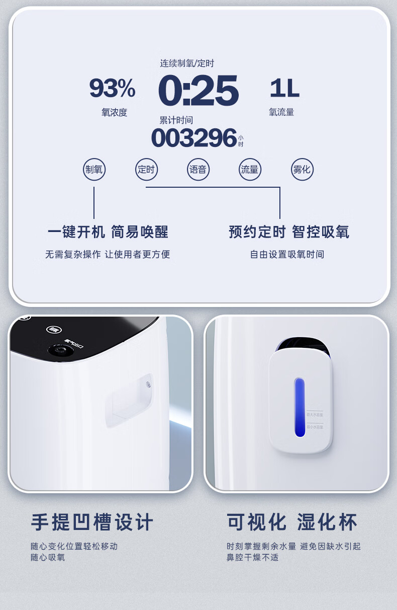owhon家用保健制氧机医用便携大流量雾化 家用吸氧机老人孕妇氧气机 便携制氧机+轻音雾化