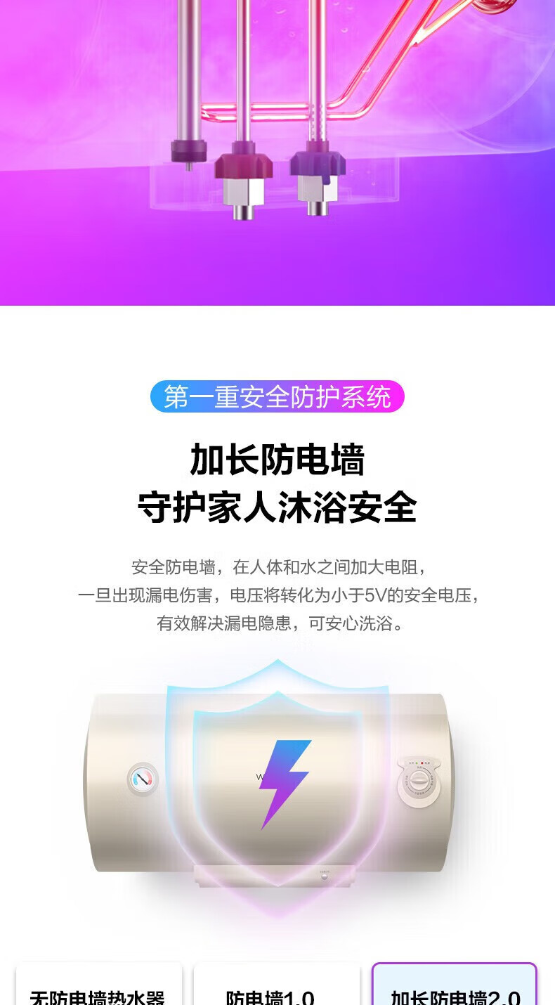美的（Midea）电热水器大水量储水式即热式热水器家用2000W大功率经济节能卫生间安全加长防电墙恒温华凌KY1系列 F4020-KY1(H)【40L适用1-2人洗】
