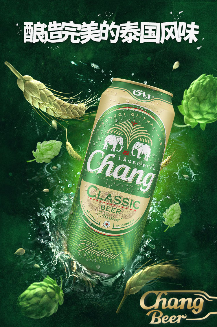 泰象(chang beer)啤酒 泰国原装进口双象 大象牌啤酒整箱 500ml*24