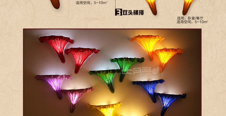 比月照明 中式床头卧室壁灯LED过道灯新古典创意个性菌子布艺壁灯2039 紫色 右