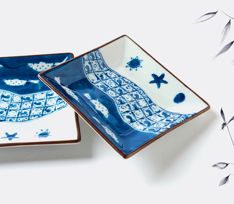 亿嘉IJARL lototo创意陶瓷日式手绘4.5英寸方盘菜盘碟子2只装 海韵