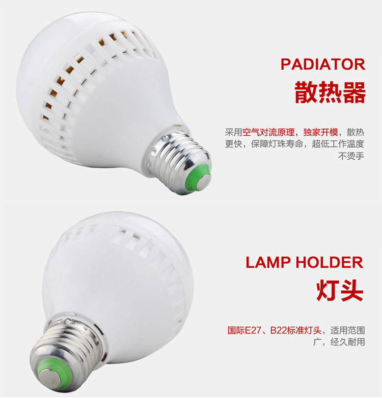 蒙特丽 LED灯泡 E27大螺口12W 照明节能灯泡超亮球泡灯 白光