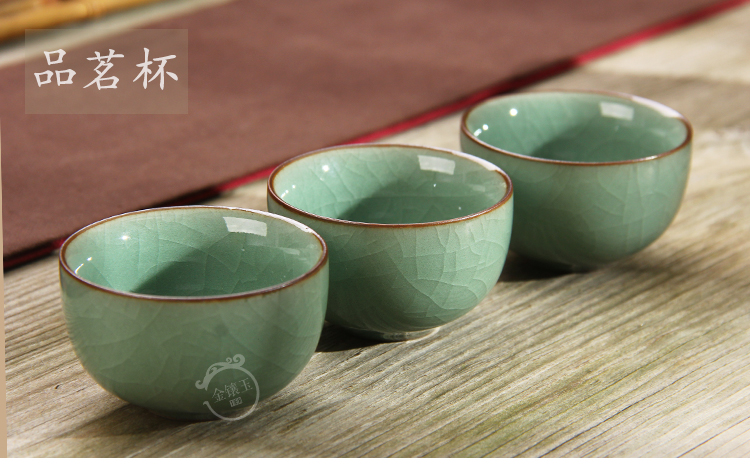 
                                        金镶玉 功夫茶具 8头美人哥窑套组 陶瓷茶杯茶壶公道杯整套                