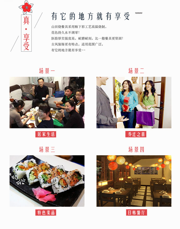 山田烧米饭碗 陶瓷碗带盖(4.5英寸)手绘釉下彩日式带盖面碗(2只装) 五瓣花