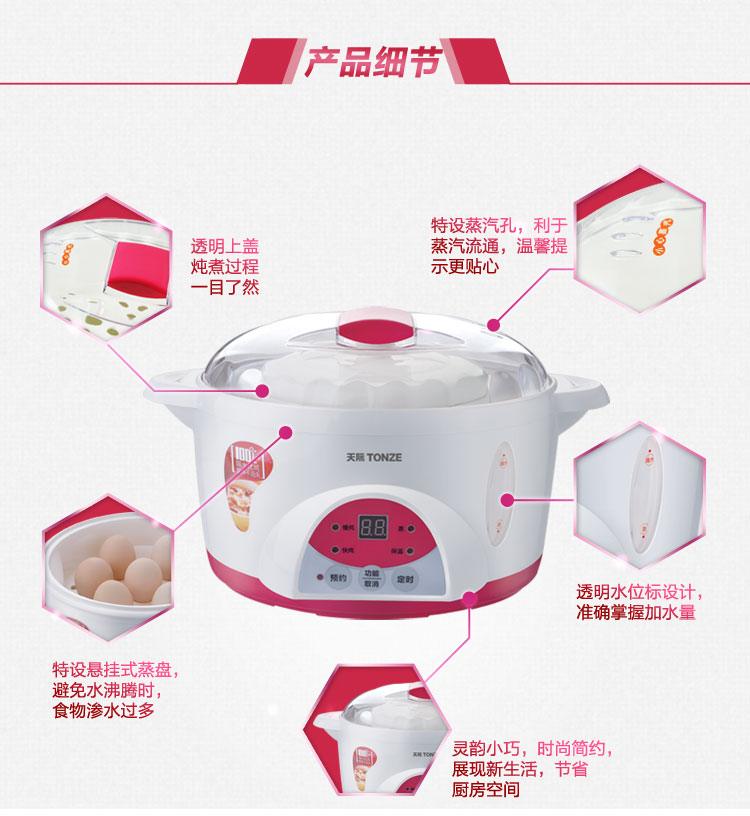 
                                        
                                        天际(TONZE)电炖锅隔水炖 煮粥煲汤BB粥DGD10-10QWG 1L                
