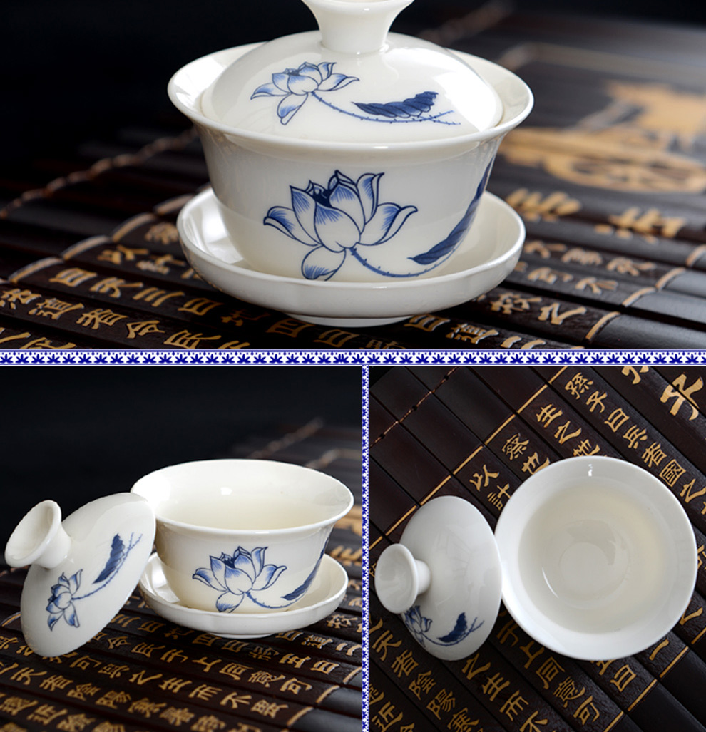 
                                        香自吟 定窑白瓷茶具套装全套简约整套陶瓷功夫茶具盖碗茶壶茶杯公道杯茶滤家用套装泡茶具10头 定窑手绘墨竹10头茶具套组                