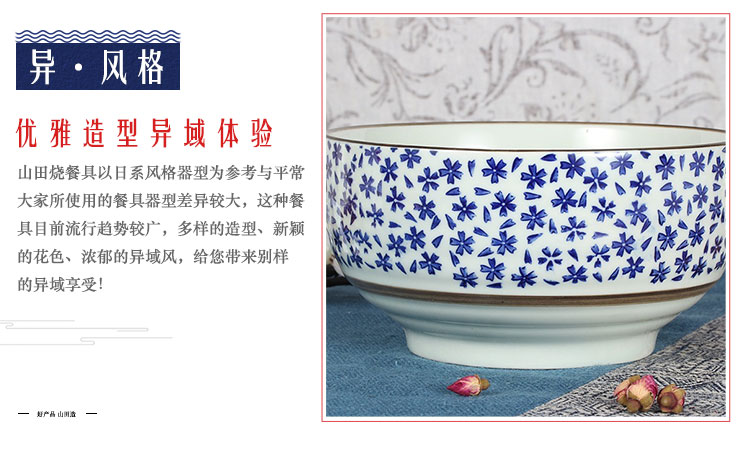 
                                        山田烧汤碗 陶瓷碗大面碗(7英寸)釉下彩日式汤碗(1只装) 雪花                