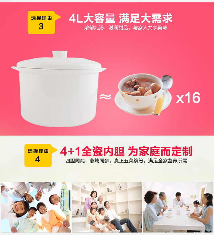
                                        
                                                                                天际(TONZE)电炖锅 电炖盅 隔水炖锅 煲汤锅炖汤锅 熬粥养生锅 煮粥锅 蒸炖一体 白瓷5胆 DGD40-40DWG 4L                