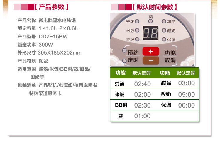 
                                        
                                                                                天际(TONZE)电炖锅隔水炖 煮粥煲汤1锅3胆DDZ-16BW 1.6L                