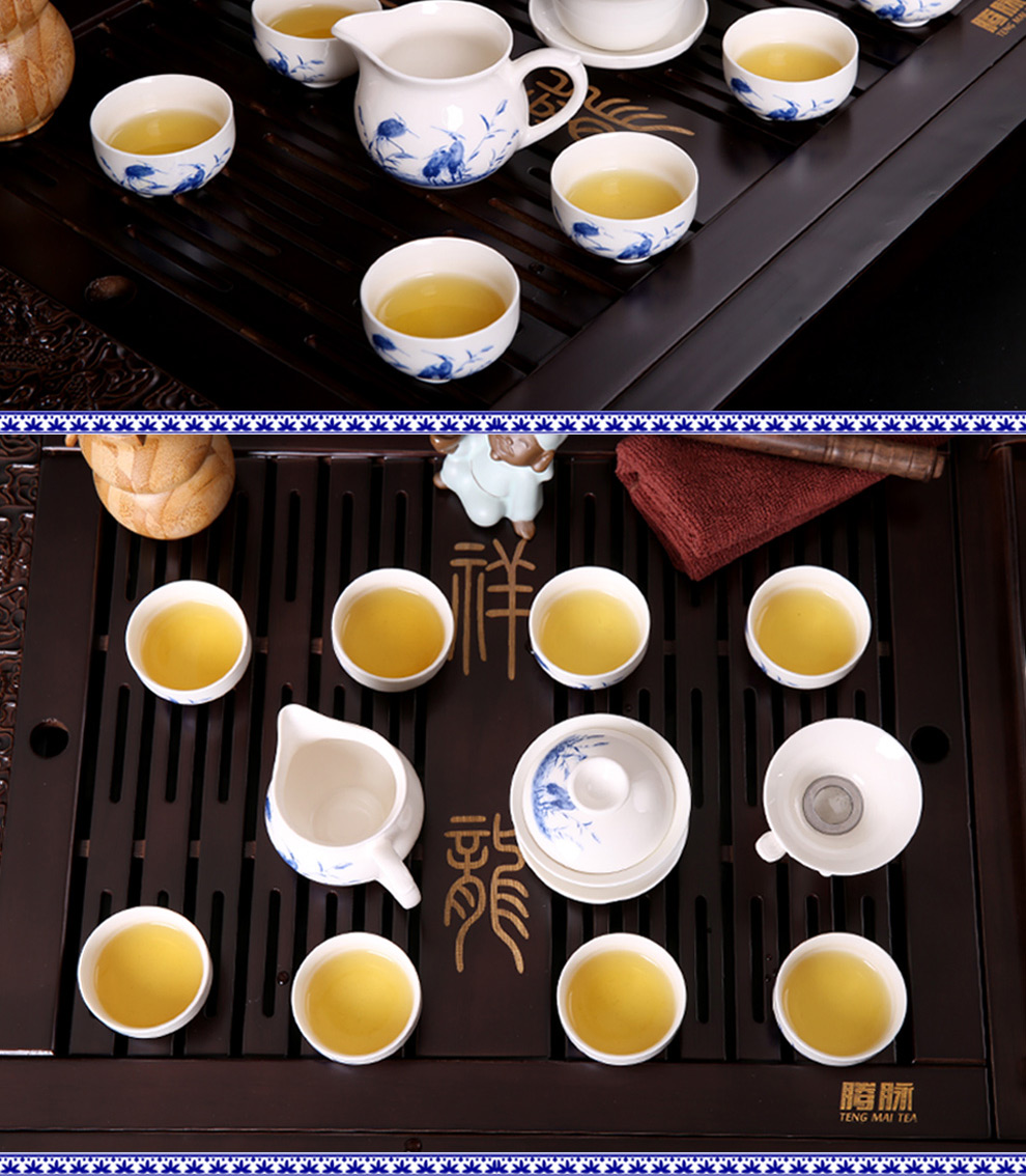 
                                        香自吟 定窑白瓷茶具套装全套简约整套陶瓷功夫茶具盖碗茶壶茶杯公道杯茶滤家用套装泡茶具10头 定窑手绘墨竹10头茶具套组                
